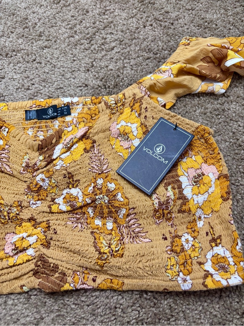 Volcom Cropped Smocked Floral Top